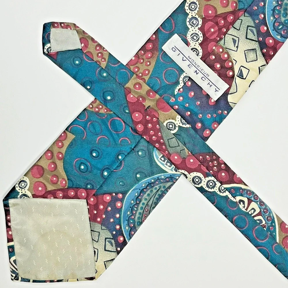 Monsieur Givenchy Silk Men's Necktie Abstract Geometric Artsy Mixed Shapes *Flaw